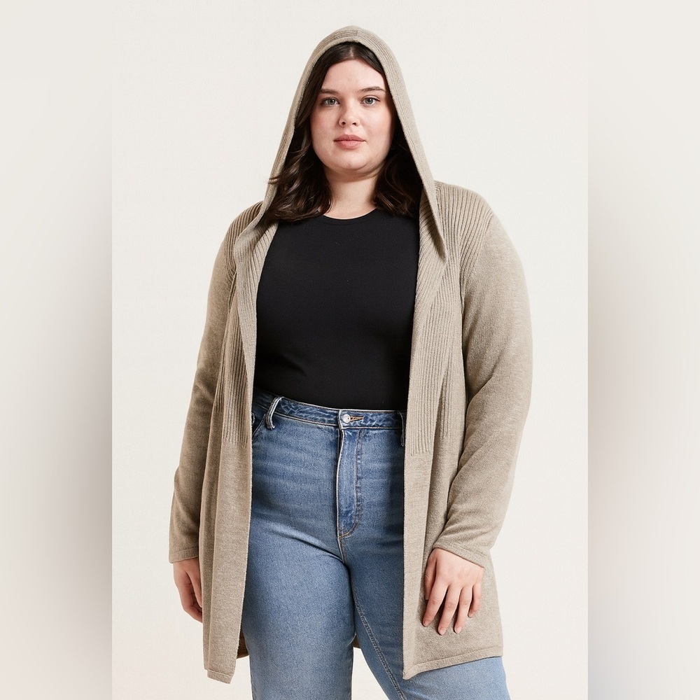 Avenue pleated draped front hooded  cardigan